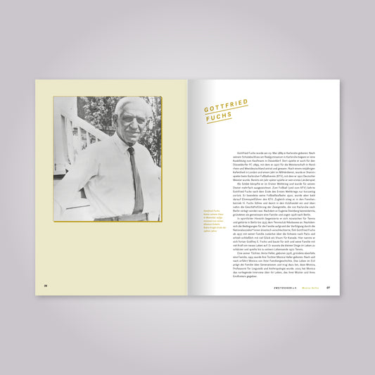 Fließtext und schwarz weiß Foto von einem weißen Mann mit Hemd und Kravatte.