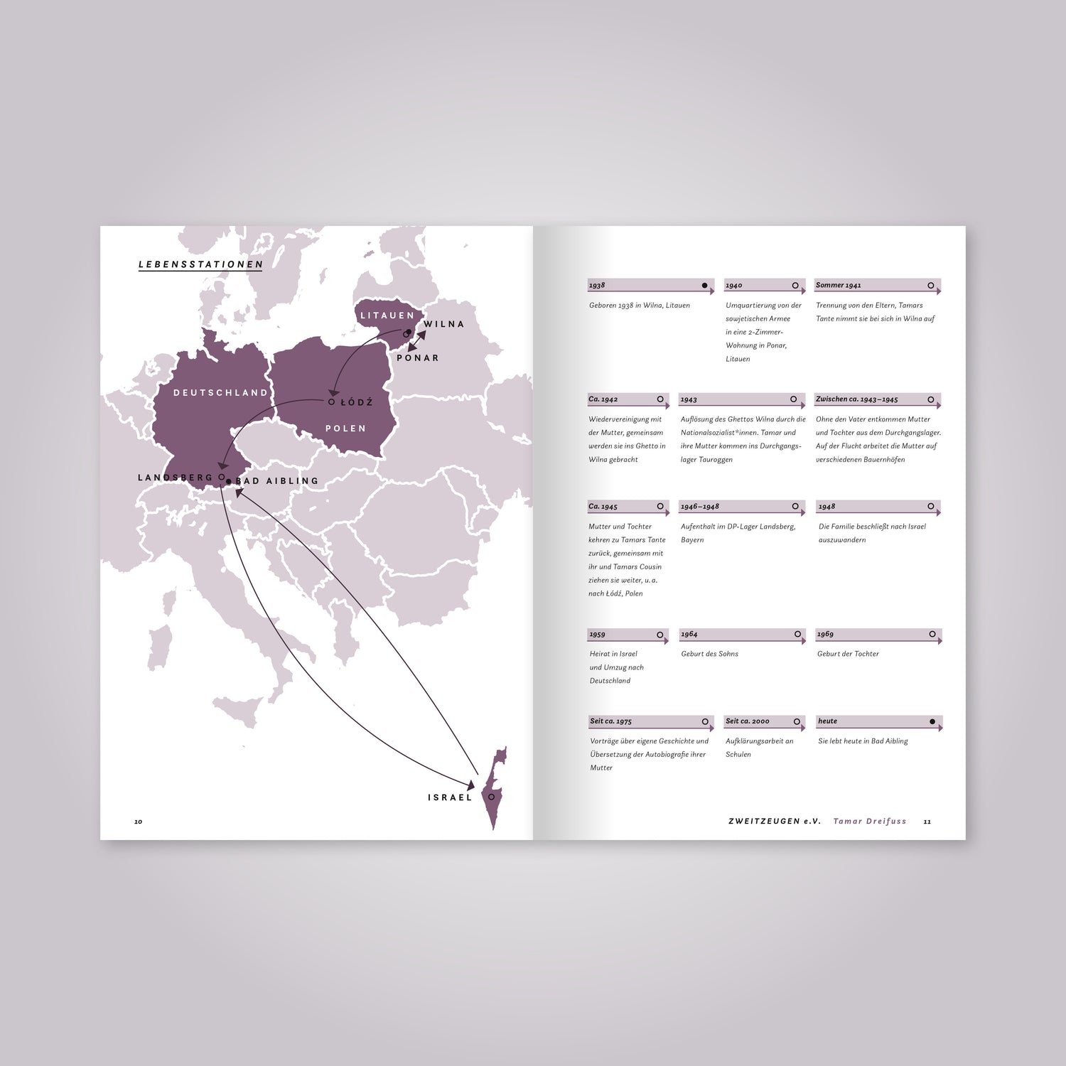 Aufgeschlagenes Magazin: Eine Landkarte und Übersicht mit Jahreszahlen.