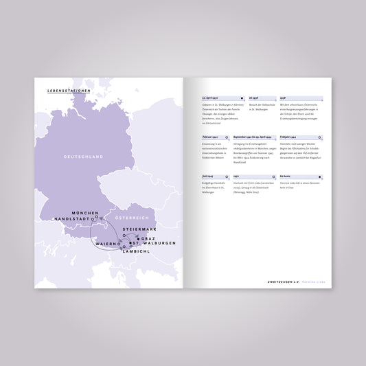 Aufgeschlagenes Magazin: Lebensstationen von Hermine Liska